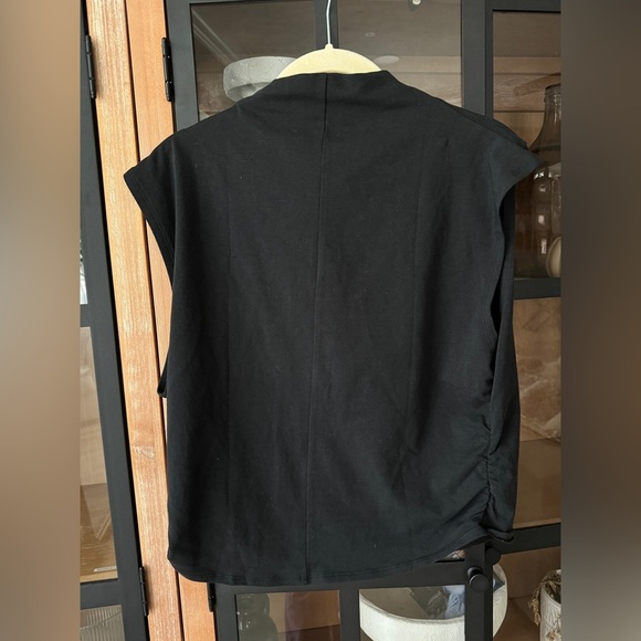 Quince mock neck top ruched Stretch Cotton Jersey Sleeveless tank cropped - Picture 4 of 9